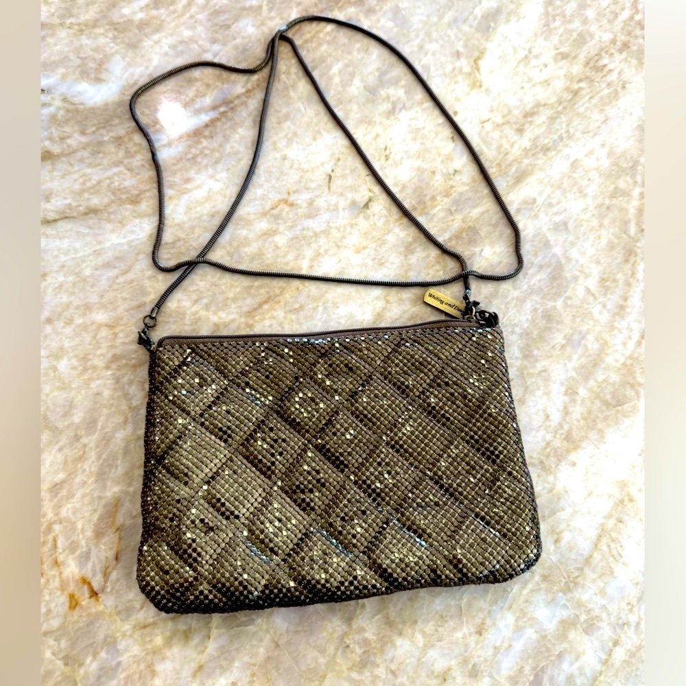 Whiting & Davis bronze golden vintage  Crossbody Bag with Quilted Design